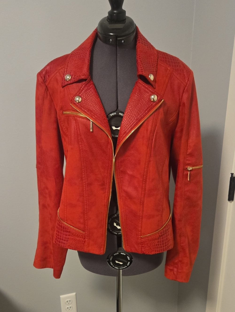 Red Women's Faux Leather Moto Jacket